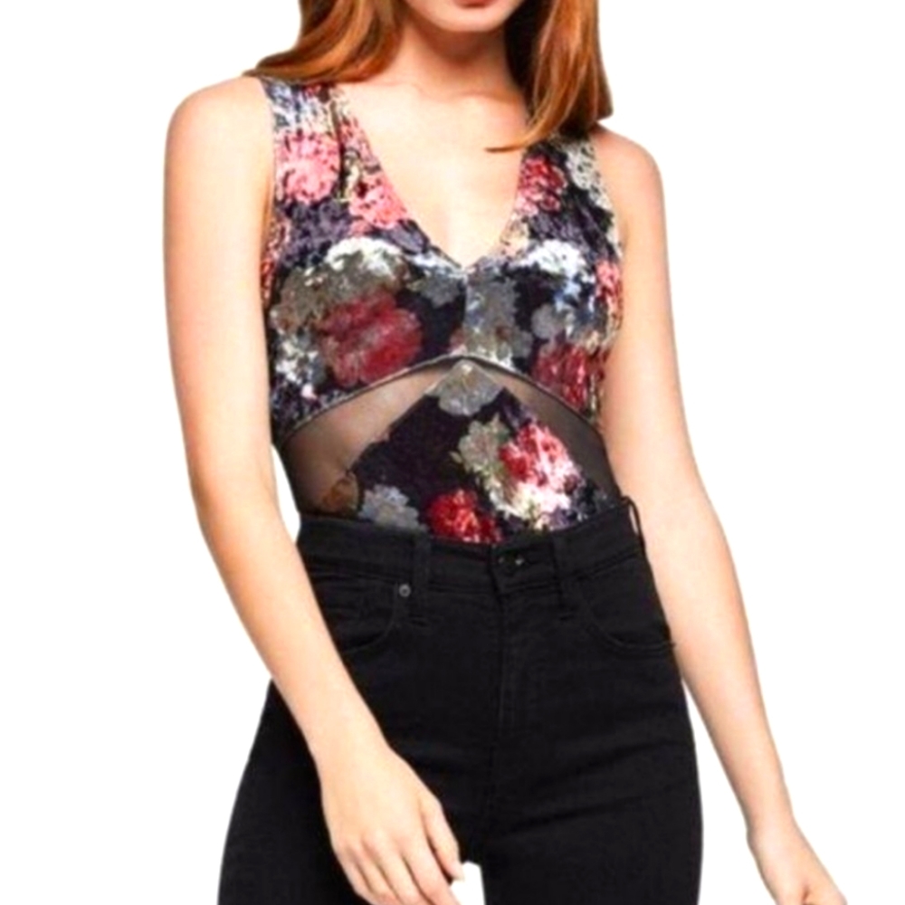 Crushed floral velvet bodysuit
